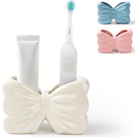 Porte-brosse à dents nœud papillon, ensemble brosse à dents et  organisateur de comptoir de salle de bain - Blanc