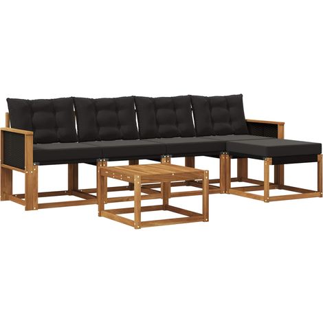 Conjunto de sofás de exterior con cojín 6 pcs Natural y negro vidaXL