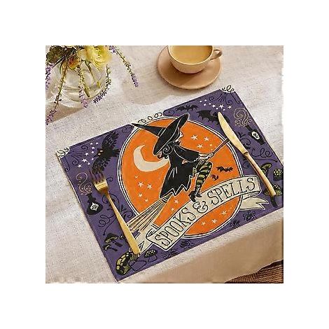 Sets de table en lin pour Halloween, série Trick Or Treat, sets de table combinés, décoration de table pour restaurants, dessous de plat isolants (YMCD-4) (1/2)