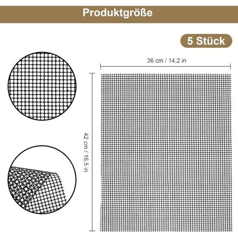 Tappetino per griglia barbecue ritagliabile, 5 pezzi 42x36 cm, tappetino per griglia in teflon, piastra per griglia, riutilizzabile, tappetino per griglia barbecue a gas, griglia a carbone, griglia el (1/4)