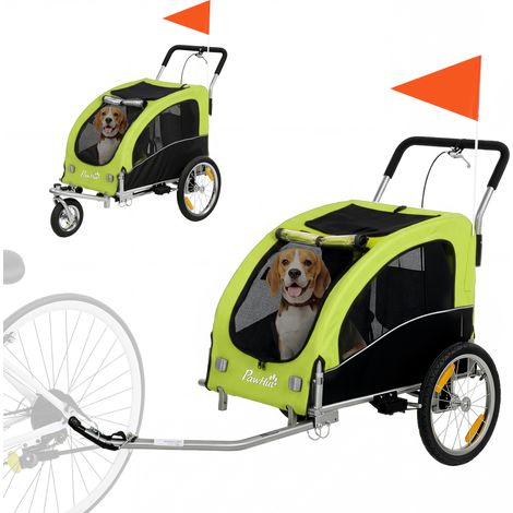 2-in-1 Hundeanhänger für Fahrrad Faltbarer Hundebuggy für kleine & mittelgroße Hunde bis 20 kg, Grün (1/5)