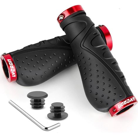 LYCAON Bike Lenker Griffe Fahrrad Gummi Ergonomisch Aluminium Lock Rot (1/5)
