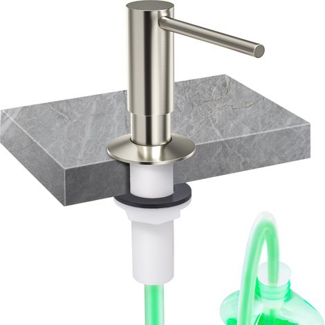 Distributeur de savon en laiton avec kit de rallonge, finition nickel brossé, pour évier de cuisine ou salle de bain. (1/5)