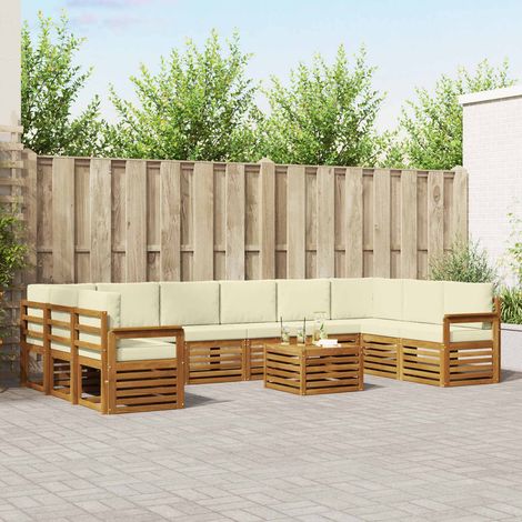 Ecksofa Set mit Kissen 11 pcs Natur und Creme Massivholz Akazie (1/5)
