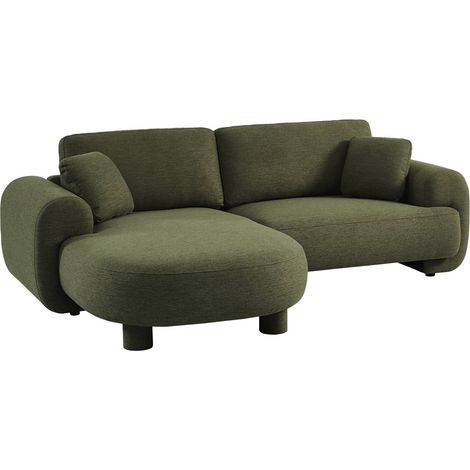 sweeek - 3-Sitzer Ecksofa mit Stoffbezug und runden Füßen, Recamiere links , Stoff, Khaki