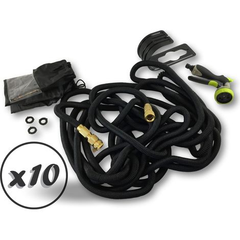 Tuyau d'arrosage extensible rétractable PRO  Pistolet 8 positions - Lot de 10 - 12 à 30 mètres (1/5)