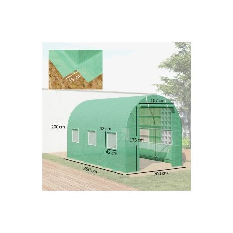 Serre tunnel verte en film plastique 350 x 200 x 200 cm avec fenêtre d aération pour potager, jardin et terrasse (1/5)