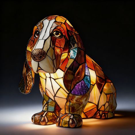 Basset Hound mit Schlappohren – Batteriebetriebene Tischlampe – Retro-Tischlampe – 3D-Tier-Nachtlicht – 17 cm – LED-3D-Lichtornament