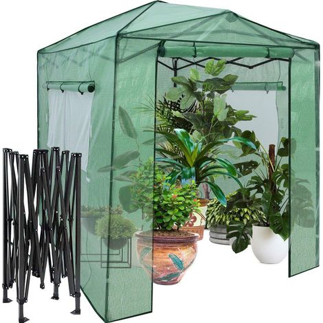 Tragbares pop up gewachshaus begehbares gartengewachshaus 180 x 250 x 230 cm grun (1/5)