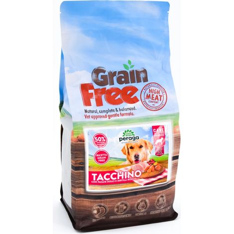 CROCCHETTE PERAGA GRAIN FREE PER CANE ADULTO TAGLIA GRANDE 2KG TACCHINO CIBO PER CANI