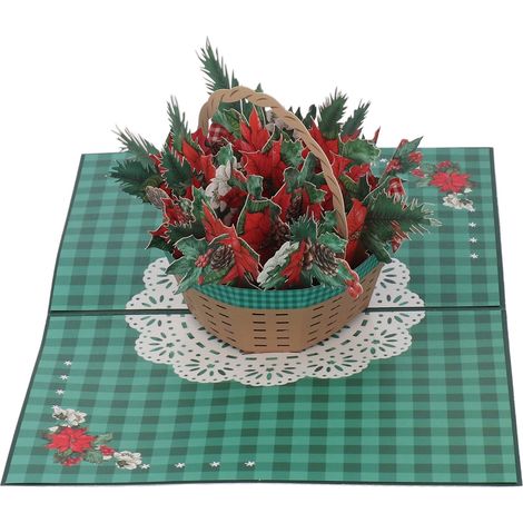 Carte de Noël 3D avec panier fleuri, détails raffinés, carte pop-up élégante avec enveloppe, idéale pour cadeaux, fêtes à thème et décorations festives. (1/5)