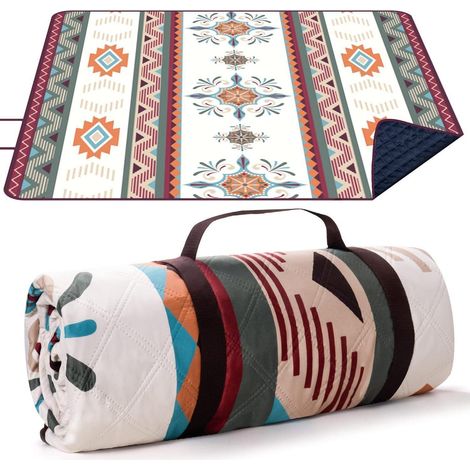 Picknickdecke Boho 200x200cm, Stranddecke Sandfrei, Waschbar, Tragbar (1/5)