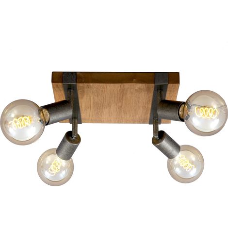 1 Plafonnier, Spot orientable, Design rétro, Base bois, Intérieur salon (1/5)