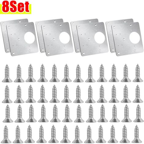(8 jeux) Plaque de réparation pour charnières de porte de placard de cuisine, plaque de montage avec vis, supports de fixation plats, outils de quincaillerie pour meubles (1/5)
