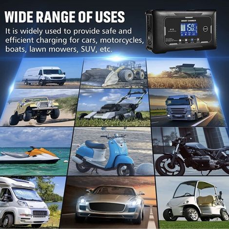 Ortviai Chargeur de Batterie Intelligent 12 V / 24 V Automatique avec Détection et Réparation par Impulsions pour Voitures, Camping-cars, Motocyclettes (1/4)