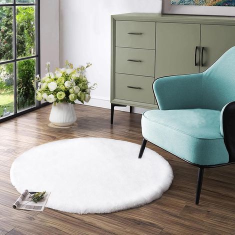 1 Tapis Rond 90 cm Fausse Fourrure Doux Salon Chambre Lavable (1/5)