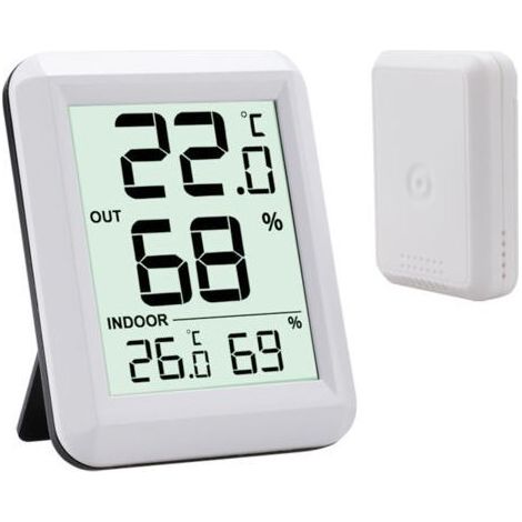 Thermomètre Intérieur et Extérieur, Thermomètre Connecté avec Capteur Extérieure sans Fil, Thermomètre Hygrometre Numérique avec Grand Ecran LCD, Commutateur ℃/℉, pour Bureau, Maison, (1/5)