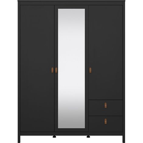 Madrid Kleiderschrank 199x150x59cm, 2 Türen, 1 Spiegeltür, 2 Schubladen matt schwarz. (1/5)