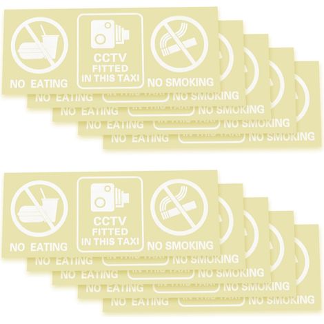 10 Pièces Autocollant d'avertissement De Taxi 6X15cm Panneau Auto-adhésif pour Fenêtre équipée De Vidéosurveillance Interdiction De Manger Et De Fumer dans La Voiture pour Taxis Mini Bus (1/5)