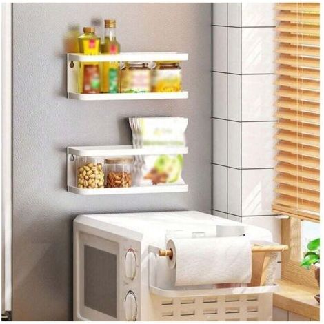 QORVA-Support de rangement magnétique pour réfrigérateur, porte-serviettes en papier multifonctionnel sans poinçon pour ustensiles de cuisine, blanc 1 pièce (1/4)