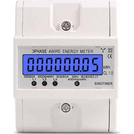Compteur d'énergie,LCD numérique Compteur d'énergie électronique KWh sur Rail DIN triphasé à 4 Fils triphasé 80A-LIAIKI (1/5)