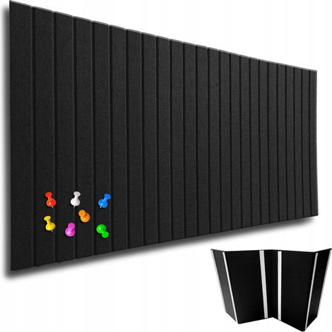 VERDICO Panneau mural acoustique en feutre 60x120 cm - tableau d'affichage mural punaisable à lamelles, noir, 42 punaises incluses (1/5)