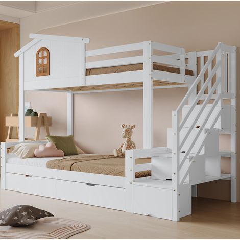 Cama infantil litera con cajones y ventana blanca OKMYHOME (1/5)