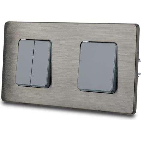 Interruptor de luz para escaleras Triple Grey, acero cepillado PVD Gunmetal (1/5)