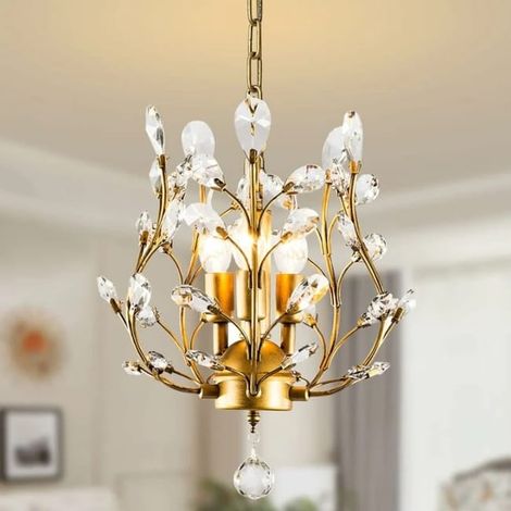 Lustre cristal K9 vintage avec 3 lumières dorées, éclairage de plafond suspendu pour salon et salle à manger (1/5)