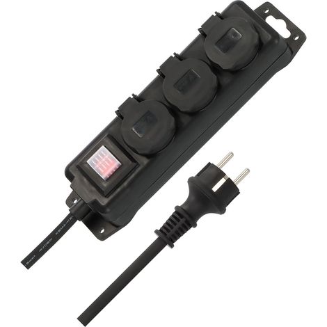 Multiprise IP44 3 Prises (avec Interrupteur câble de 2 m, Couvercle à Fermeture Automatique, multiprise extérieure pour Une Utilisation Robuste et permanente en extérieur) (1/5)