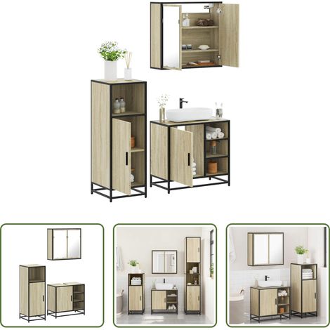vidaXL Armoire miroir -  Ensemble de meubles de salle de bain 3 pcs chêne sonoma (1/5)