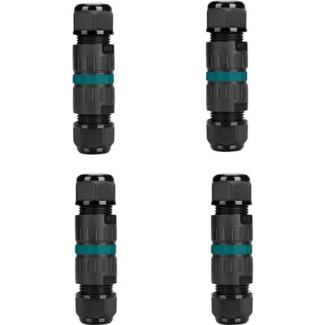 Connecteurs électriques étanches IP68 Lot de 4 – Prise 3 broches pour câble 9–12 mm, boîte de dérivation extérieure jardin/souterrain (1/4)