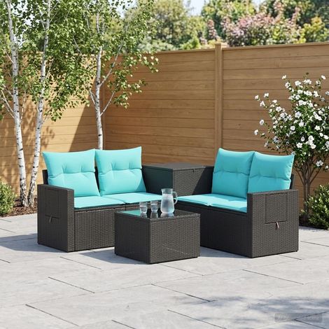 vidaXL Ensemble de Canapés 6 pc Noir et Bleu (1/5)