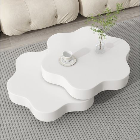 table salon rotative double plateau MDF blanc creme OKMYHOME (1/5)