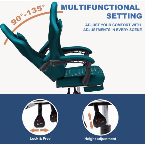Fauteuil de jeu ergonomique ANDYOU en cuir PU style racing - Confortable et réglable, bleu marine (1/5)