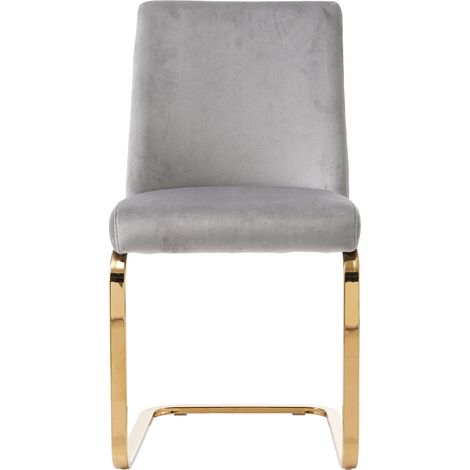 Lot de 2 chaises de salle à manger grises, dossier capitonné motif diamant, pieds métal doré, design chic (1/5)