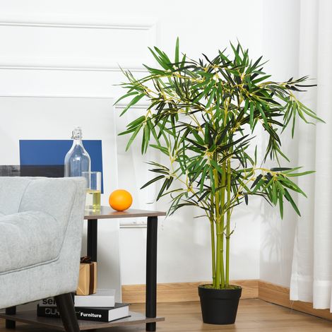 Bambou en pot artificiel - hauteur 120 cm - décoration végétale factice pour intérieur et extérieur - vert (1/4)