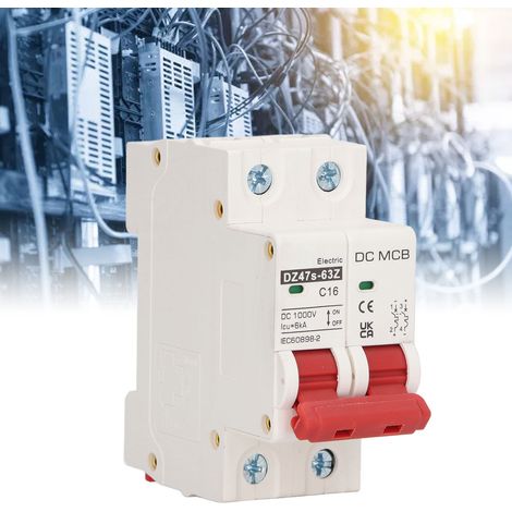 Disjoncteur miniature DZ47s-63Z C16 2P DC 1000V pour systèmes photovoltaïques solaires, 16A, avec rail DIN, capacité segmentée 6000A. (1/5)