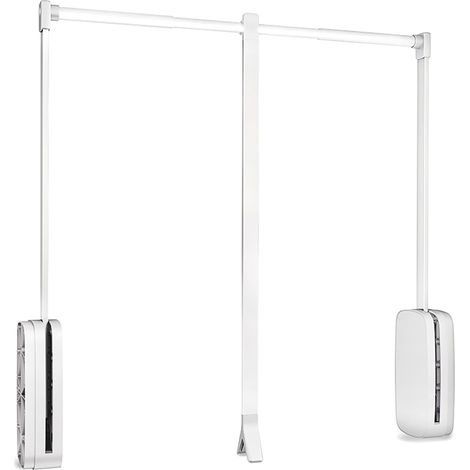Emuca Kleiderlift für Garderoben Sling, 600 - 830, Weißer Kunststoff, Stahl und Kunststoff