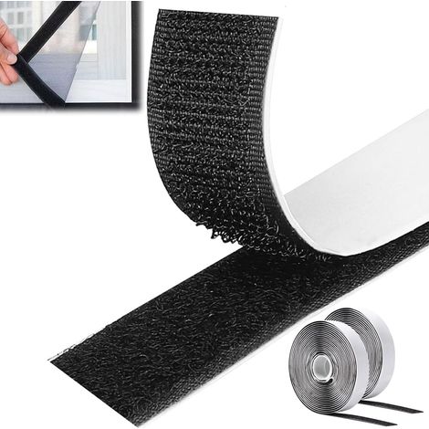 Rubans Adhésifs, Bande Autocollant Extra Fort, Bande Agrippantes Adhésives, Ruban Scratch Hook Loop Bande Adhésives Autoadhé pour Tous Les Types D'installations Cadre Photo (Noir, 20mm x 8 m) (1/5)