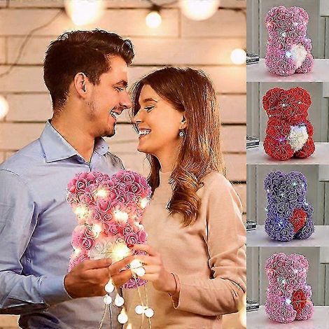 Ours en peluche rose artificiel de 25 cm avec boîte lumineuse - Cadeau idéal pour une petite amie, un anniversaire, Noël, la Saint-Valentin, un mariage ou un anniversaire. (1/5)