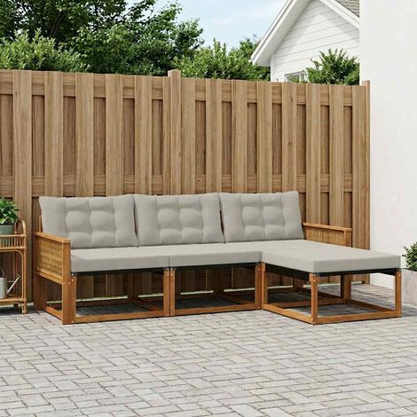vidaXL Conjunto de sofás de exterior 4 uds. Natural y Gris Claro (1/5)