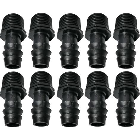 Satz mit 10 männlichen Adaptern/Armaturen mit Widerhaken Ø16 mm x 1/2'' für Tropfschlauch-Außengewinde (für Ø16-mm-Schlauch) – Anschluss für Bewässerungs-/Bewässerungssystem (1/4)