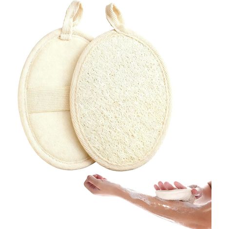 Natürlicher Luffa-Körperpeelingschwamm, 3-teiliges waschbares Duschset aus Pflanzenfasern mit Blumenmuster, wiederverwendbarer Peelinghandschuh für Spa und Bad, Beige (1/5)