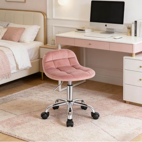 Sedia ufficio girevole regolabile velluto rosa OKMYHOME (1/5)