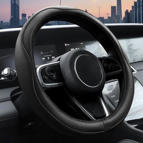 Coprivolante per auto in pelle microfibra - Fodera antiscivolo - 38 cm (14,5-15 pollici) - Nero (1/5)