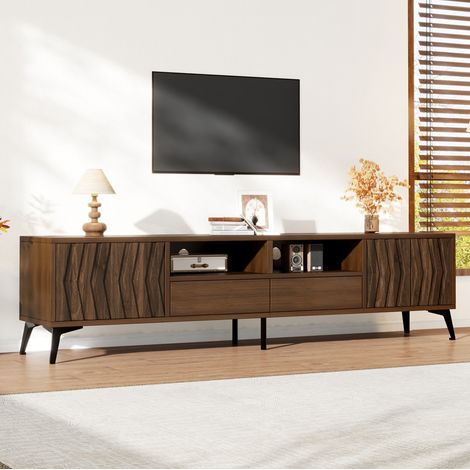 Mobile TV 180x35x45 cm in pannelli di legno color noce con contenitore FloraGrace (1/5)
