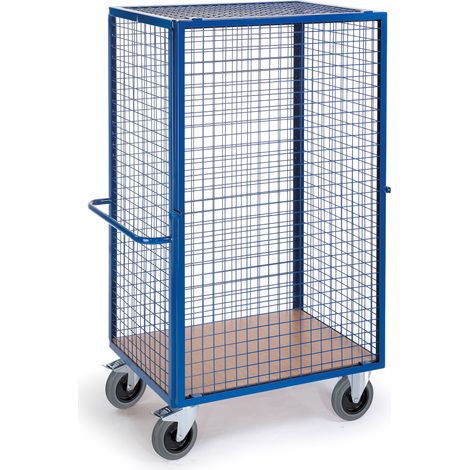 Rollcart Gitter-Schrankwagen mit Vorderwand, Schiebegriff und Grundboden 1215x800mm im Buchedekor
