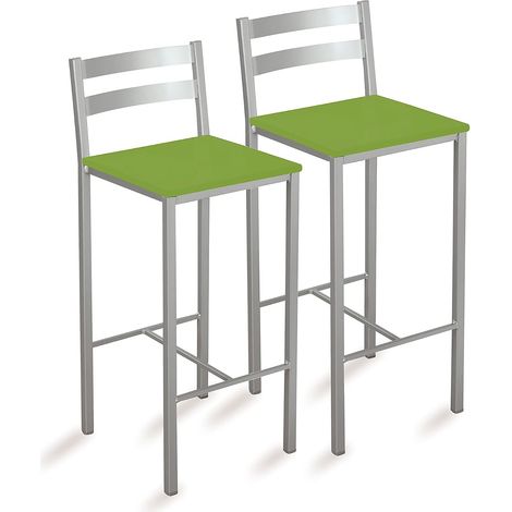 Lot de 2 tabourets de Cuisine avec Bandes Horizontales en Similicuir Vert, Hauteur d'assise 60 cm (1/5)