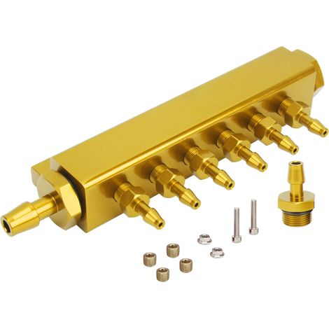Kit de Collecteur d'Admission 6 Ports Vide, Raccord NPT 1/8", Entrée/Sortie NPT 1/2", Universel pour Voiture Camion Turbos, Or (1/5)